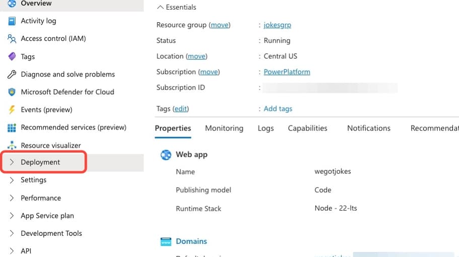 Deployment tab