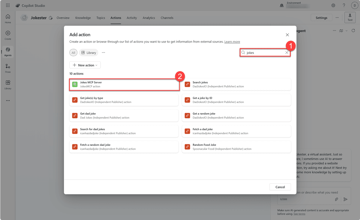 Search for and select the action