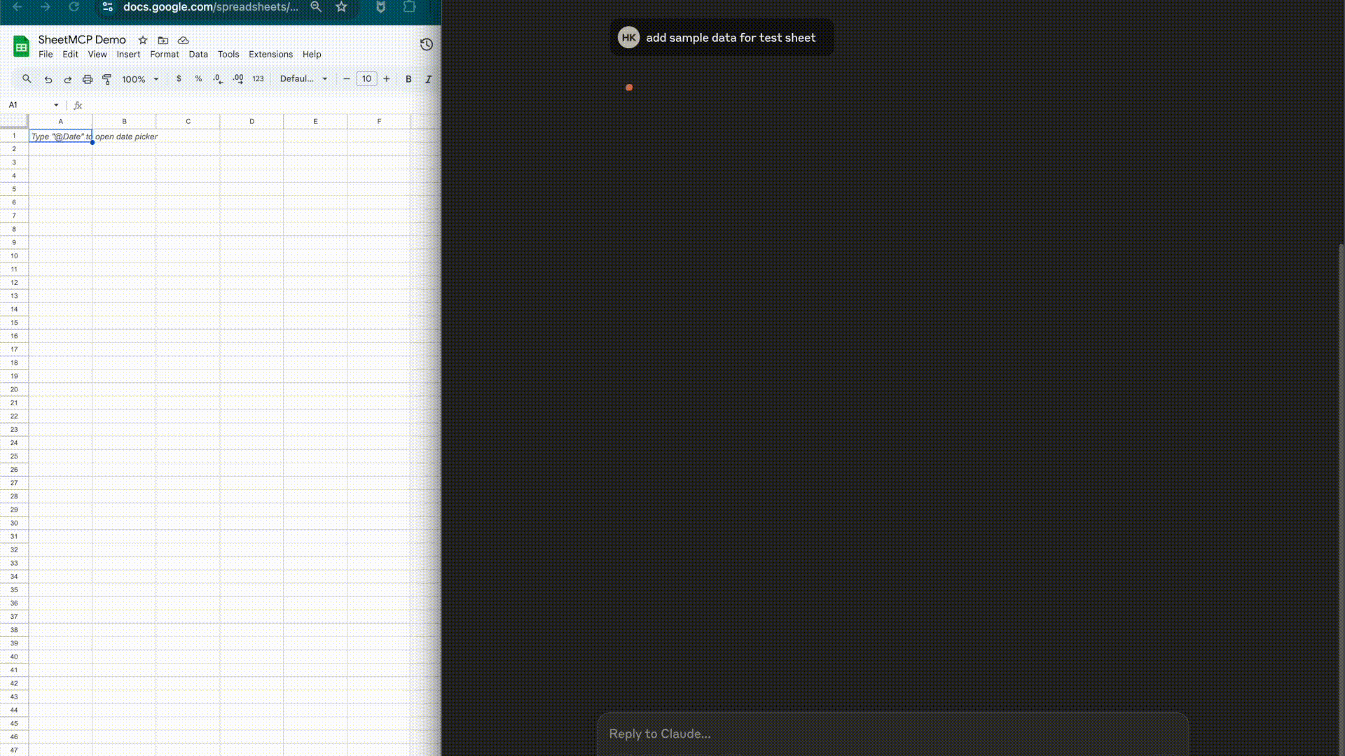 Demo of using Google Sheets with Claude
