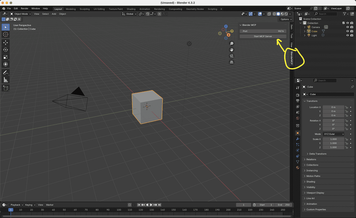 BlenderMCP in the sidebar