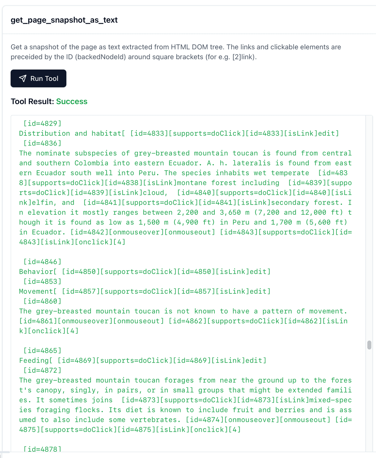 Page text snapshot enhanced with event listeners for interactible elemenents
