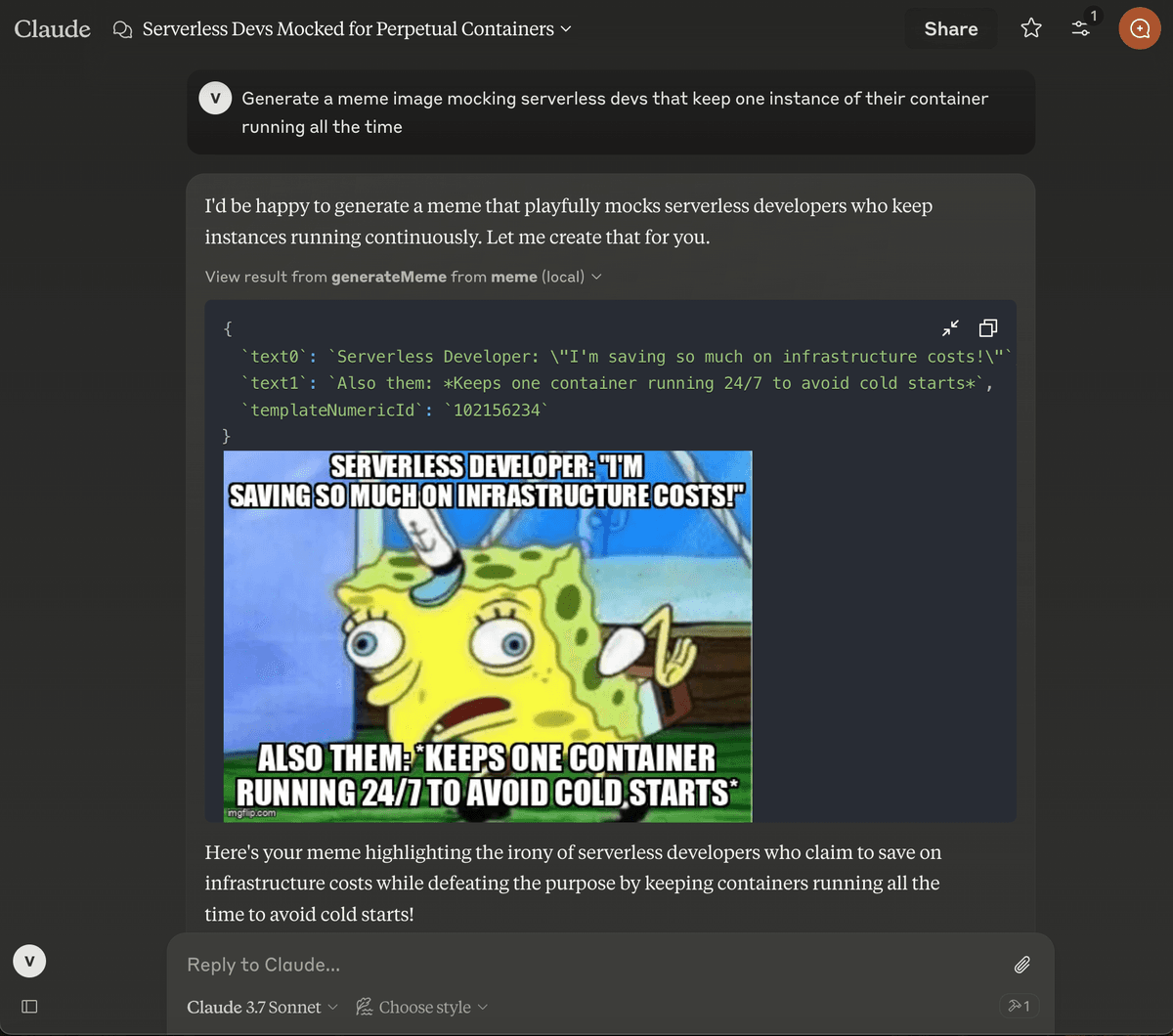 Claude Desktop with meme server configured