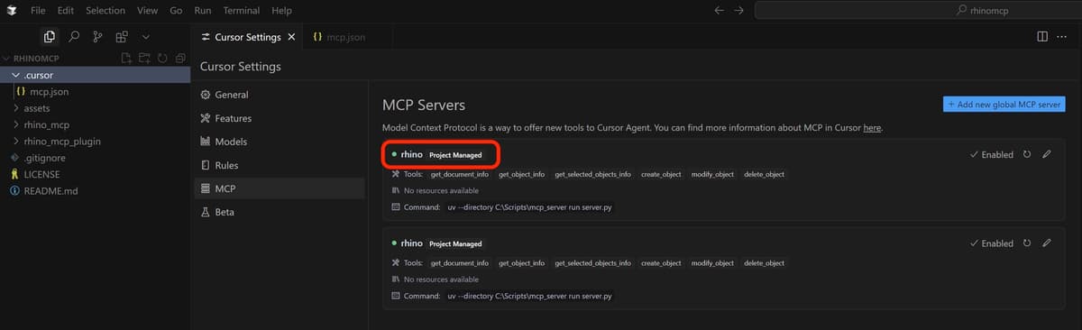 RhinoMCP in Cursor