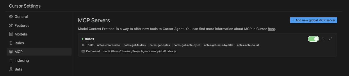 Cursor MCP Settings