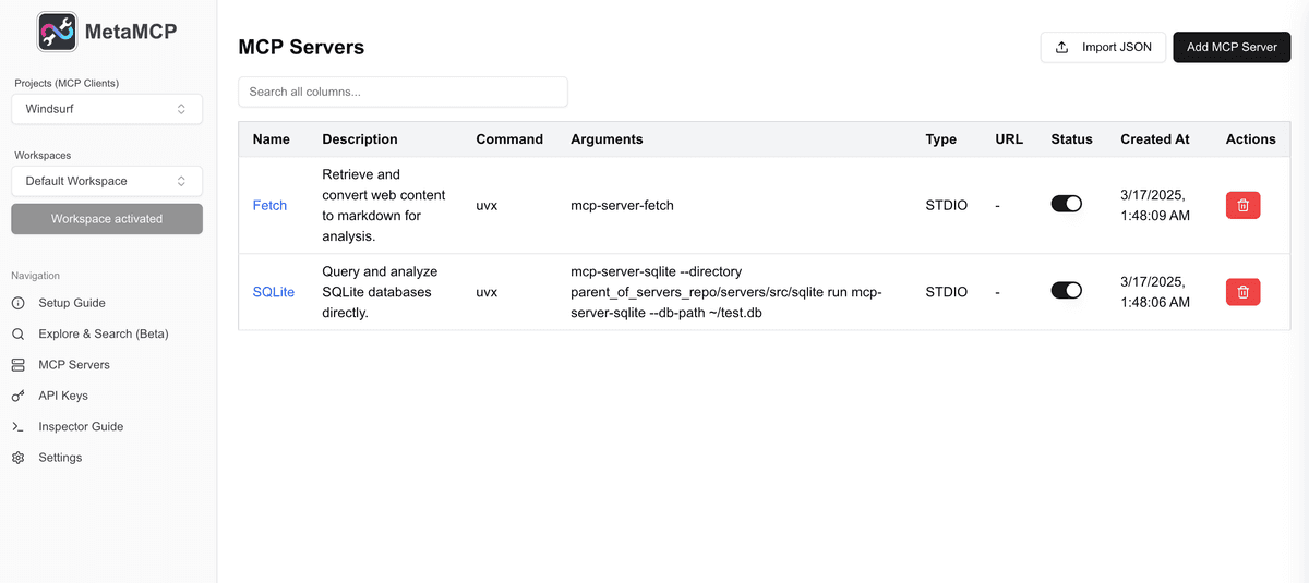 MetaMCP Overview Screenshot