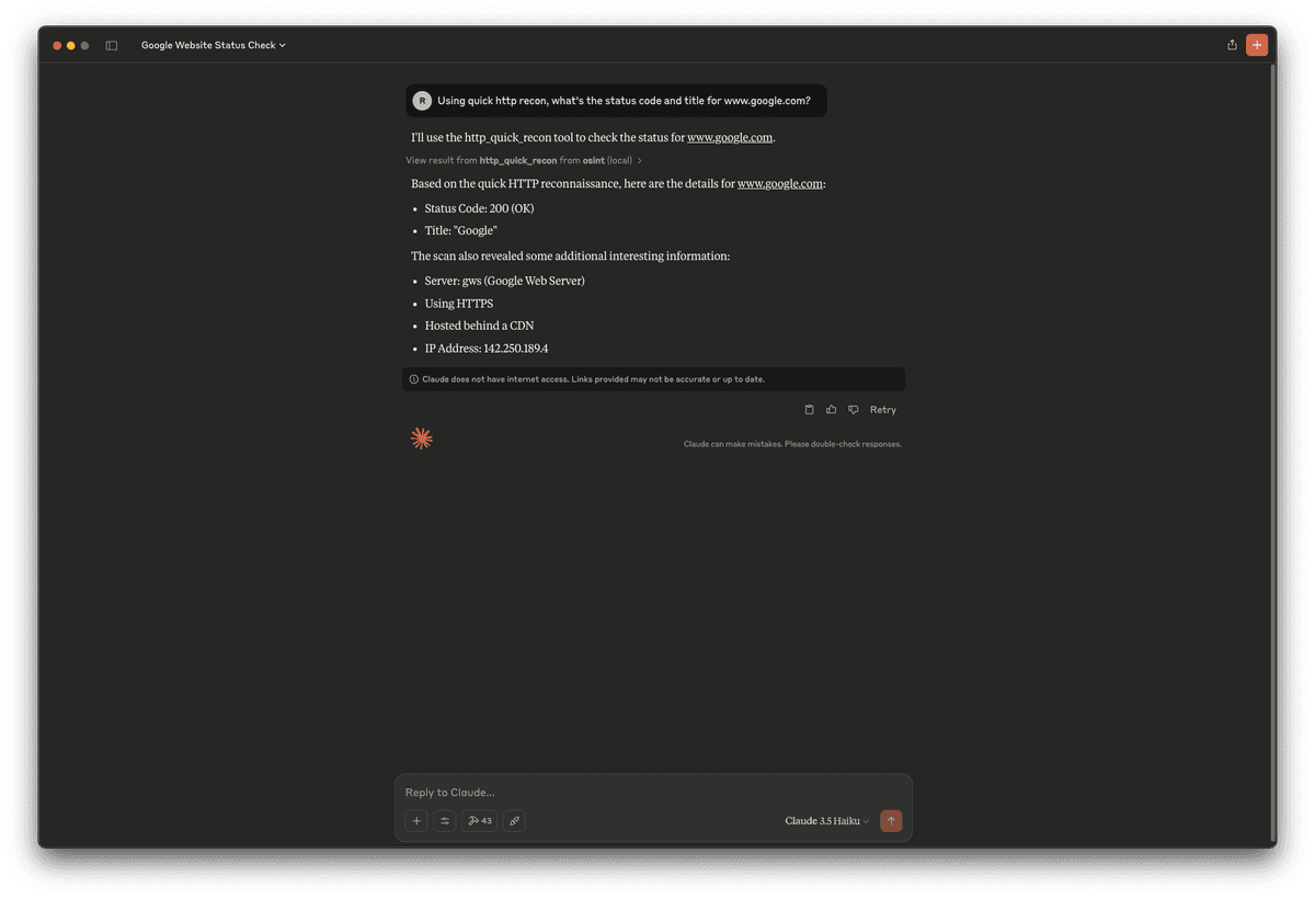 mcp-recon Screenshot - Quick Recon