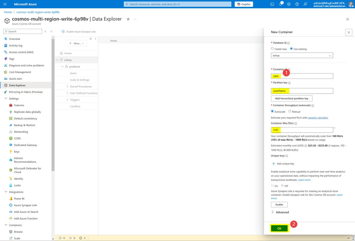 Cosmos DB - Create database
