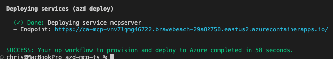 Screenshot AZD UP completed successfully