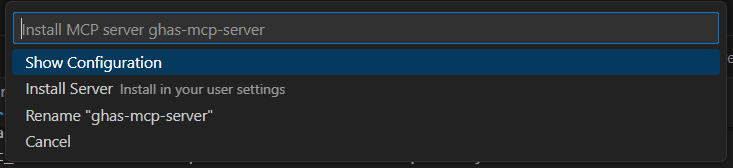 Screenshot of the configuration in VS Code