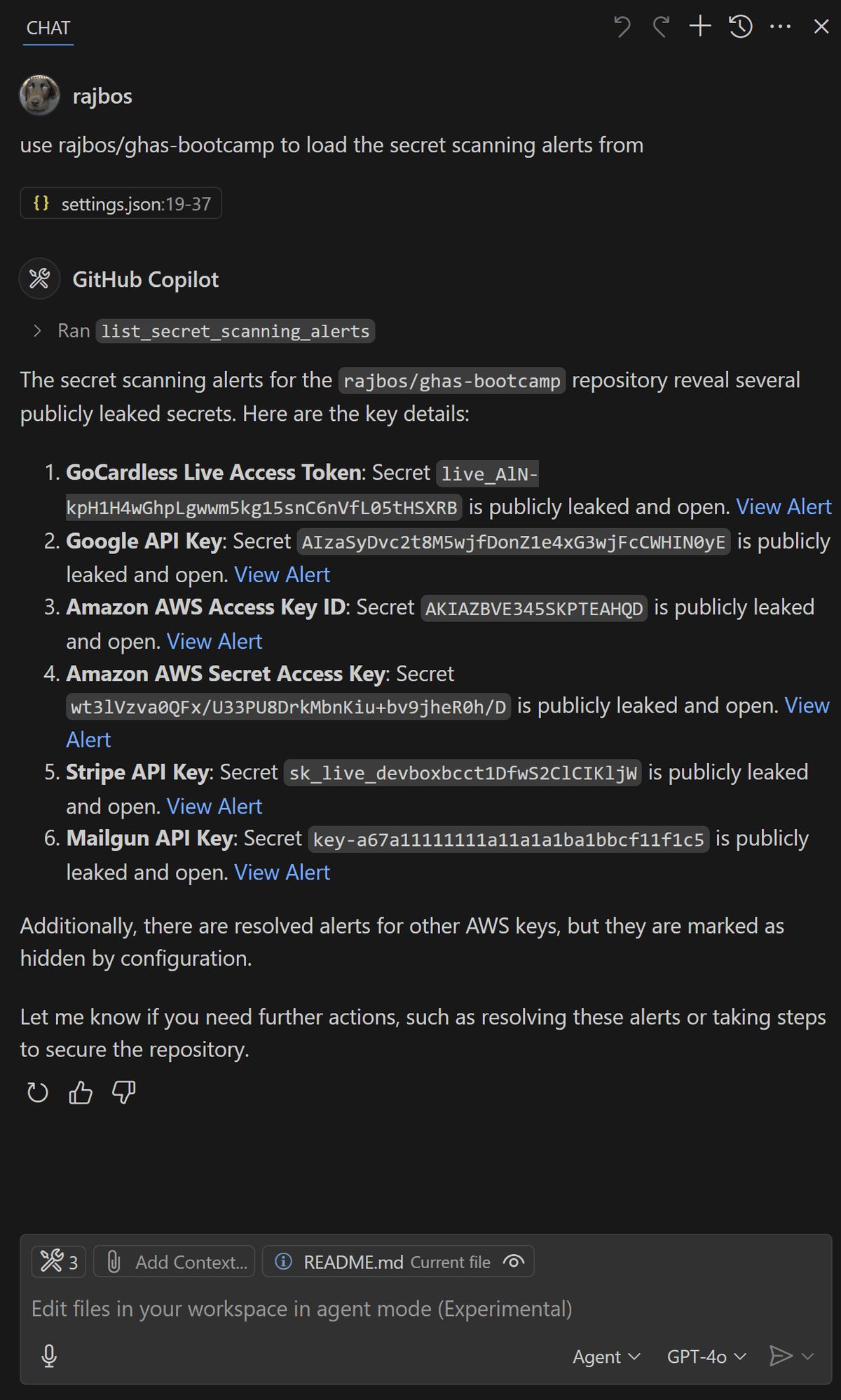 Screenshot of the output inside of VS Code