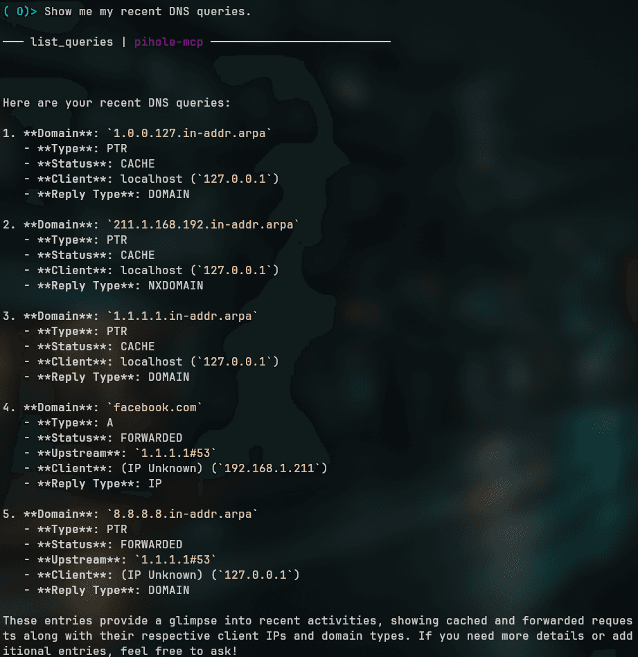 Screenshot of queries