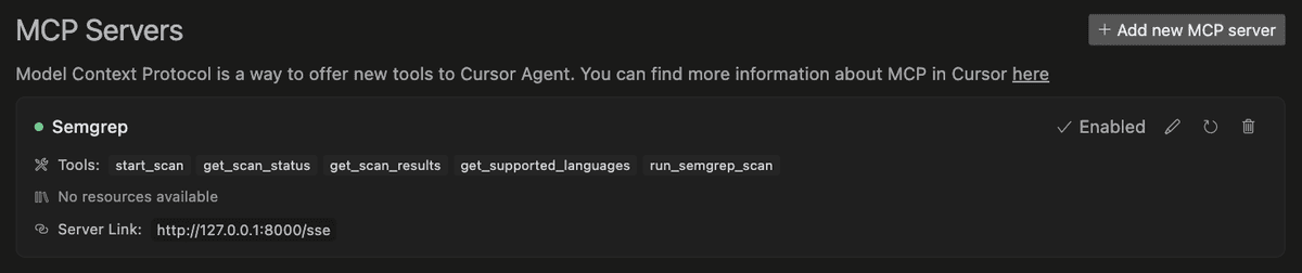 cursor MCP settings