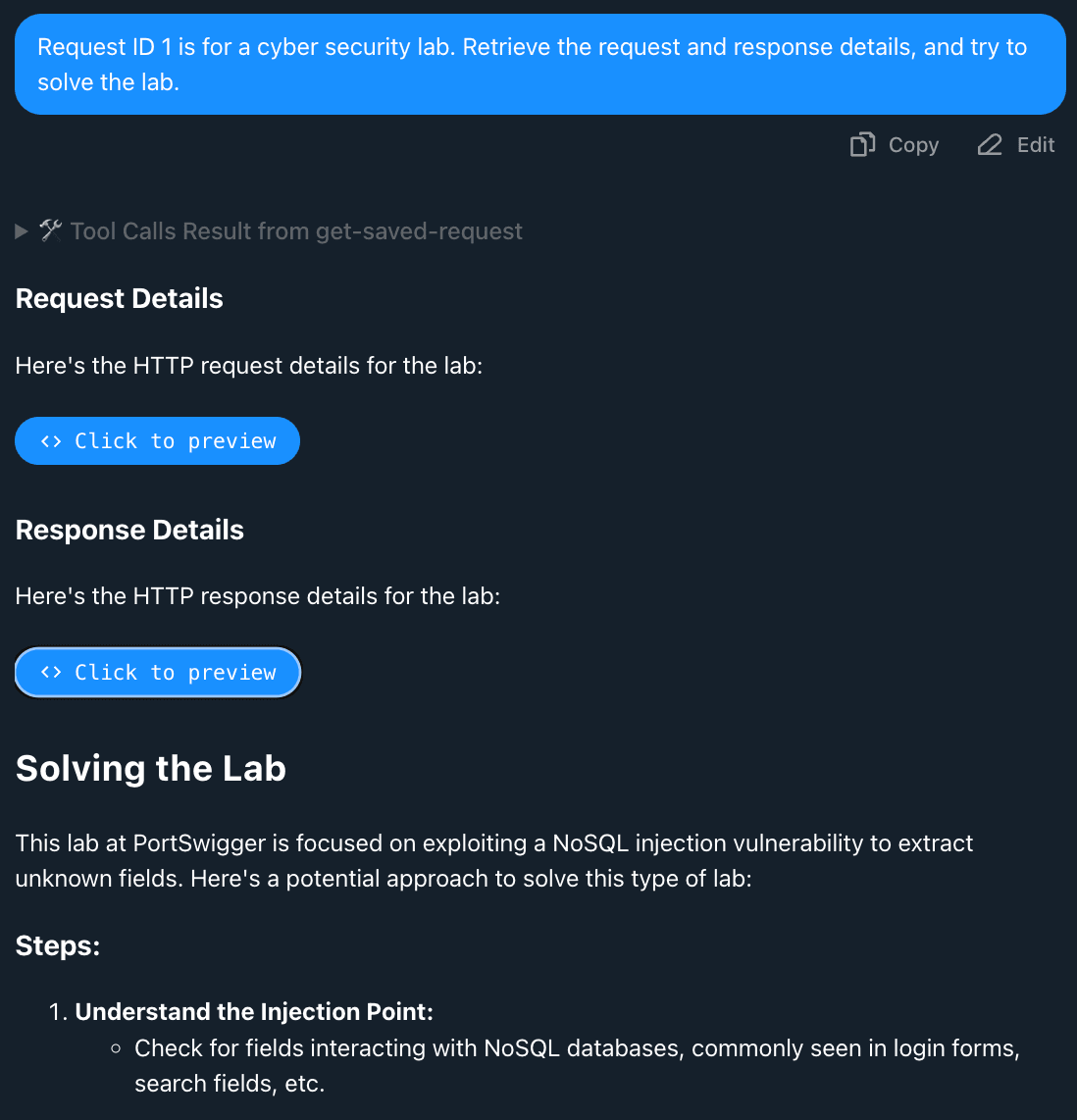 Retrieve the saved request