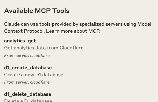 Example tool list