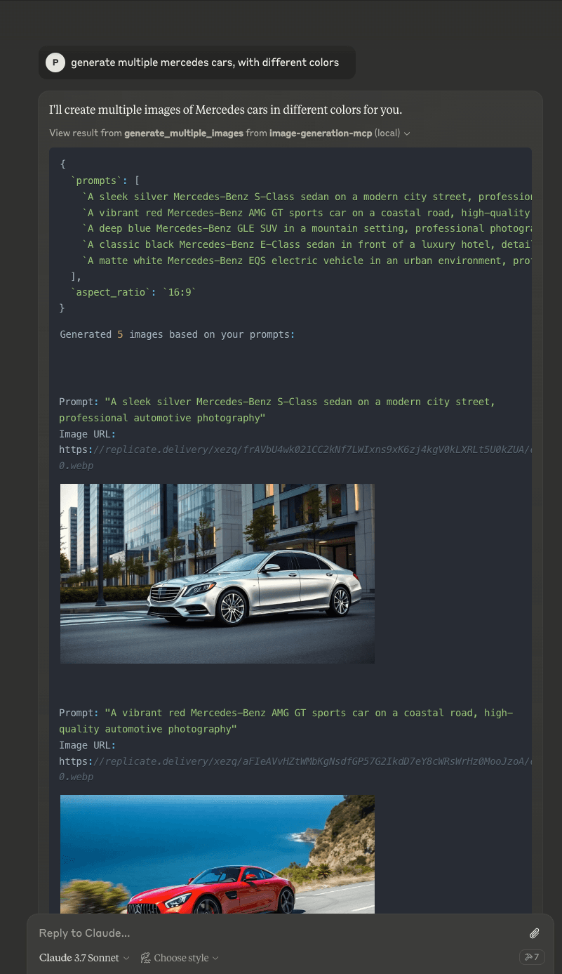 Multiple prompts example: "A serene mountain lake at sunset", "A bustling city street at night", "A peaceful garden in spring"