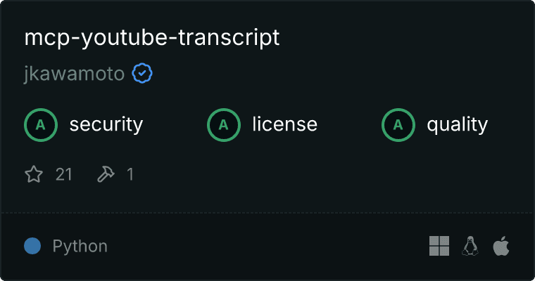 YouTube Transcript Server MCP server