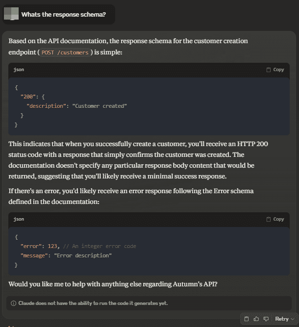 Claude understanding the response schema from the OpenAPI.json